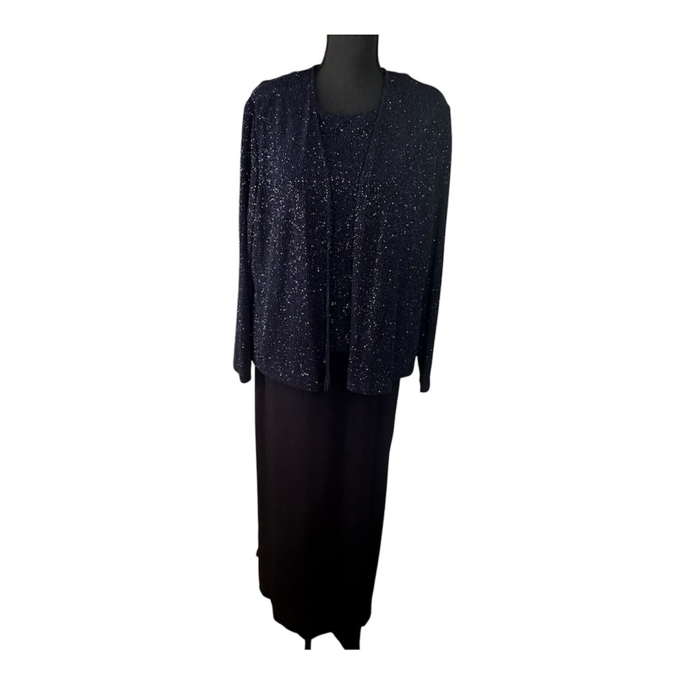 Alex Evenings Navy with Colbalt Sparkles Sleeveless Dress with Jacket